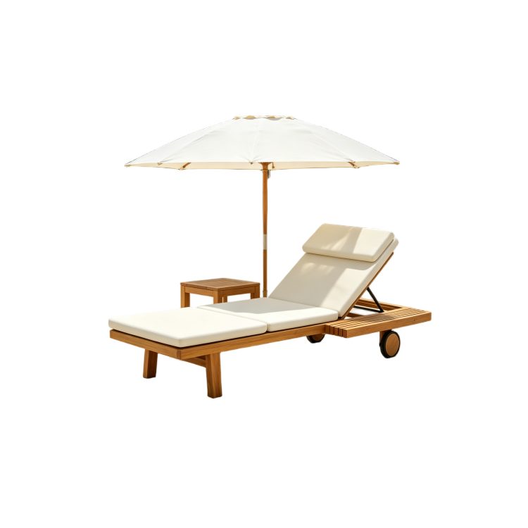 OEM ODM Waterproof Wooden Poolside Chaise Movable Wheels White Foam Compressed Patio Single Seater Lounge Chair detail 5