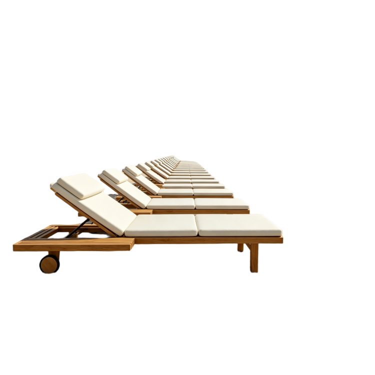 OEM ODM Waterproof Wooden Poolside Chaise Movable Wheels White Foam Compressed Patio Single Seater Lounge Chair detail 6