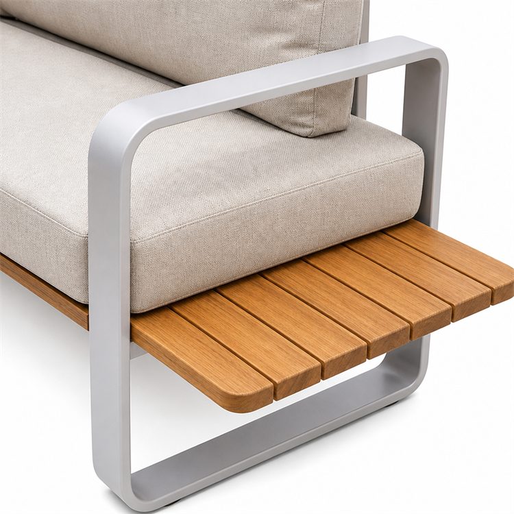 Commercial Grade Modern Teak Wood Garden Corner Sofa Set with Aluminum Frame Waterproof & UV/Weather Resistant Outdoor Furniture detail 3