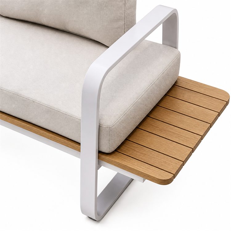 Commercial Grade Modern Teak Wood Garden Corner Sofa Set with Aluminum Frame Waterproof & UV/Weather Resistant Outdoor Furniture detail 4