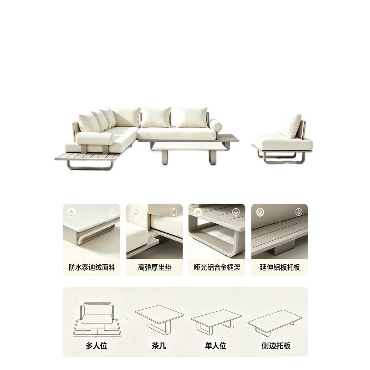 Modern Outside Furniture Outdoor L Shaped Sofa Set Weather-Resistant Furniture for Villas Courtyards Farmhouses Gardens Pools detail 6