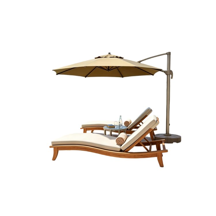 Waterproof and Sun protection Hotel Teak Wood Bunk Bed Sun Lounger Swimming Pool Beach Garden Chair Designer Sofa Bed detail 1