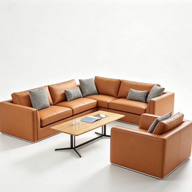 High Quality Modern Muebles De Oficina Leather Executive Office Sofa Set PU Material Living Room Sofas Visitor Sectional Sofa detail 1
