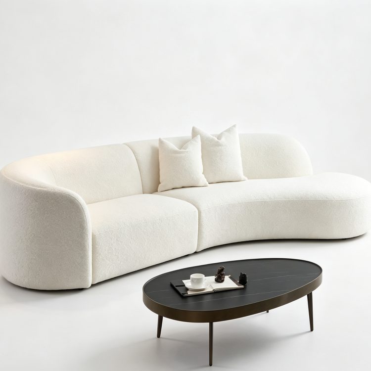 Curved White Lambskin Sofa Cream Wabi-sabi Style Tufted Modular Reclining Combination Sofa for Home Hotel Villa detail 2