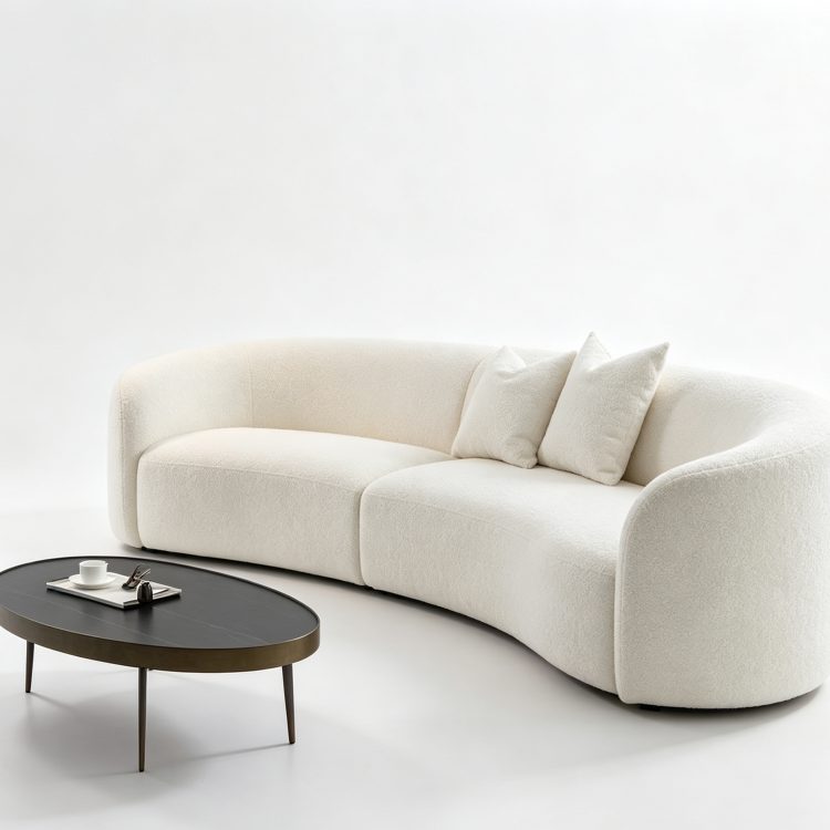 Curved White Lambskin Sofa Cream Wabi-sabi Style Tufted Modular Reclining Combination Sofa for Home Hotel Villa detail 3