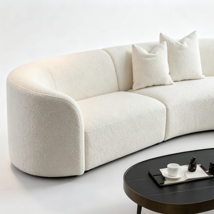 Curved White Lambskin Sofa Cream Wabi-sabi Style Tufted Modular Reclining Combination Sofa for Home Hotel Villa detail 4