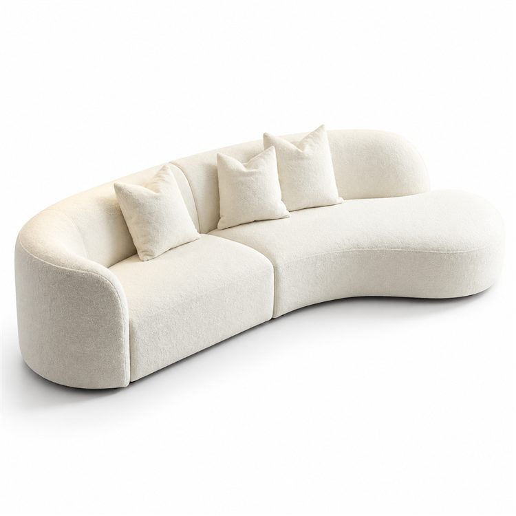 Curved White Lambskin Sofa Cream Wabi-sabi Style Tufted Modular Reclining Combination Sofa for Home Hotel Villa detail 5