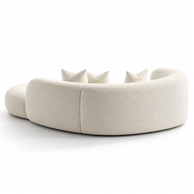 Curved White Lambskin Sofa Cream Wabi-sabi Style Tufted Modular Reclining Combination Sofa for Home Hotel Villa detail 6
