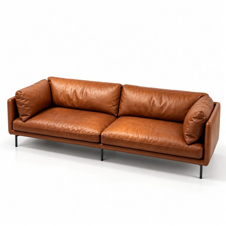 Embrace Genuine Leather Three Seat Sofa with Full Head Layer Cowhide and Sponge Filling French Design detail 1