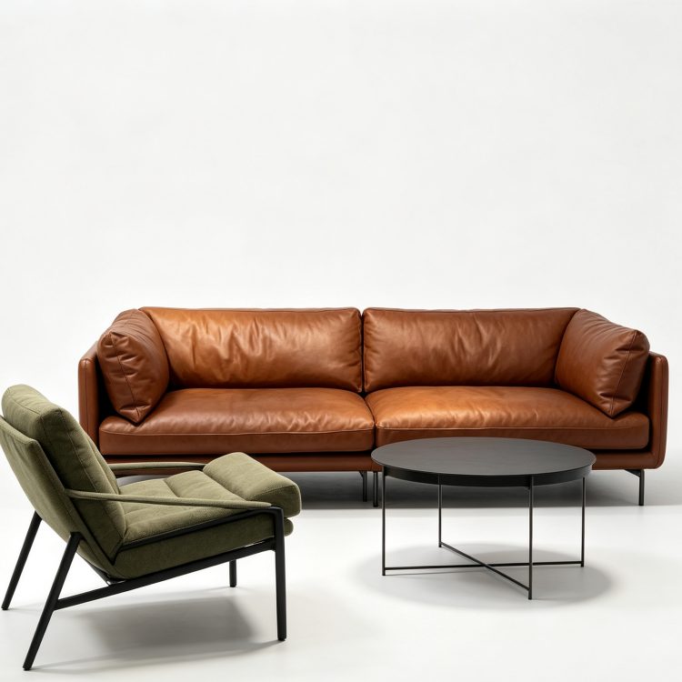 Embrace Genuine Leather Three Seat Sofa with Full Head Layer Cowhide and Sponge Filling French Design detail 3