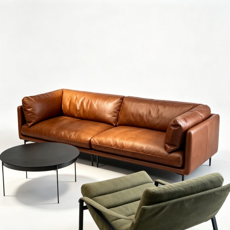 Embrace Genuine Leather Three Seat Sofa with Full Head Layer Cowhide and Sponge Filling French Design detail 5