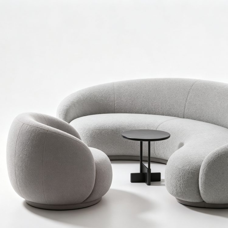 Nordic Modern Arc Three-seat Sofa Combination Office Lamb Wool Studio Reception Sofa Coffee Table Sofa Set Single detail 1