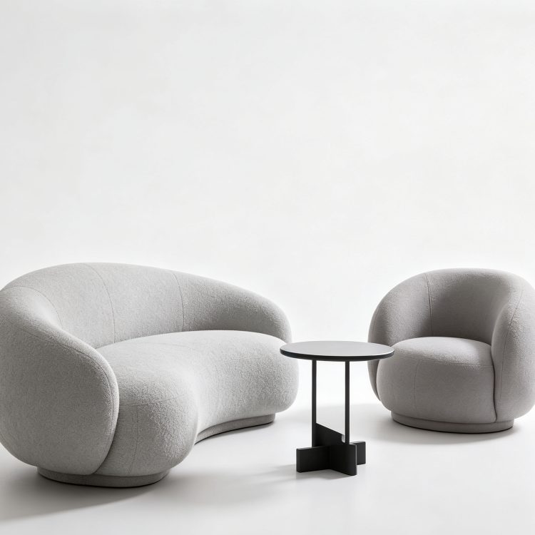 Nordic Modern Arc Three-seat Sofa Combination Office Lamb Wool Studio Reception Sofa Coffee Table Sofa Set Single detail 2