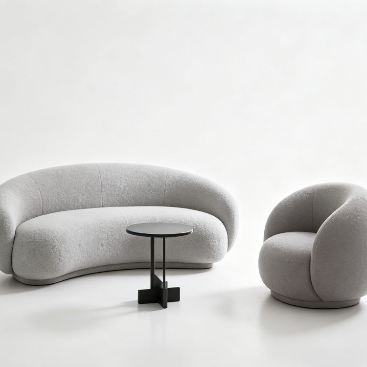 Nordic Modern Arc Three-seat Sofa Combination Office Lamb Wool Studio Reception Sofa Coffee Table Sofa Set Single detail 3