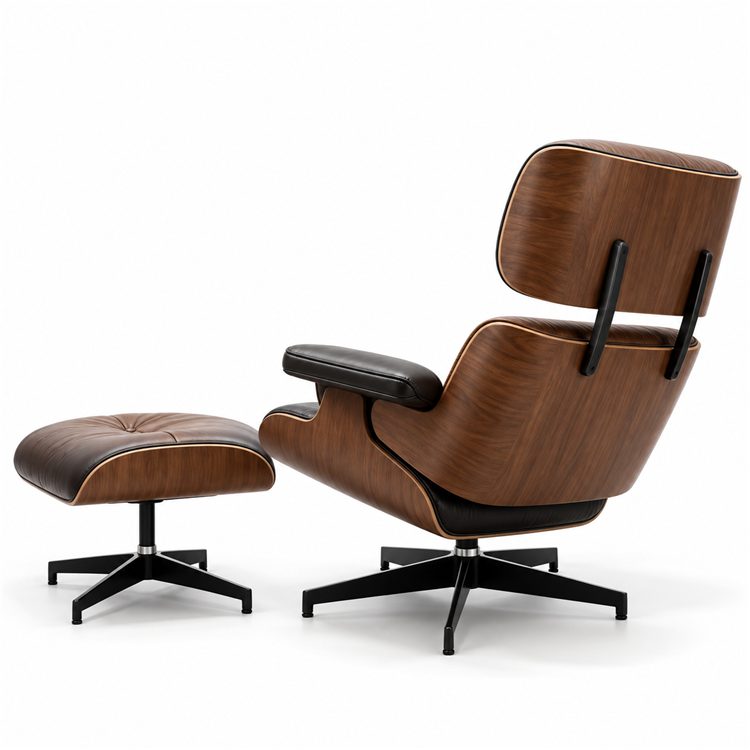 Mid Century Modern Genuine Leather Lounge Chair with Ottoman Rosewood Recliner Chair Aluminum Base for Living Room detail 6