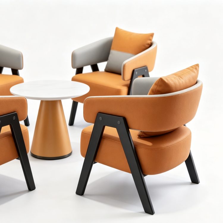 Light Luxury Modern Round Metal Commercial Table and Chair Combination for Office Hotel Reception Beauty Salon Rest Area detail 1