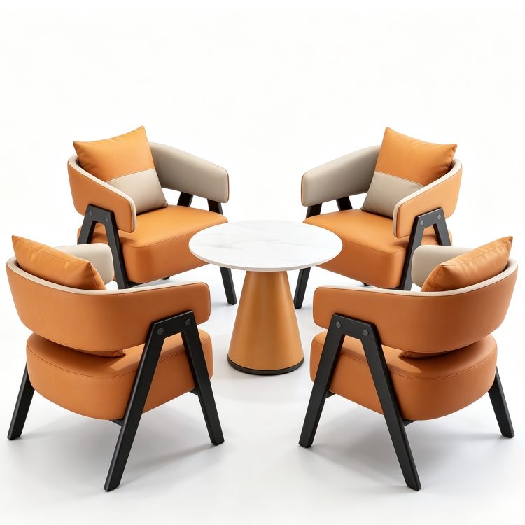 Light Luxury Modern Round Metal Commercial Table and Chair Combination for Office Hotel Reception Beauty Salon Rest Area detail 3