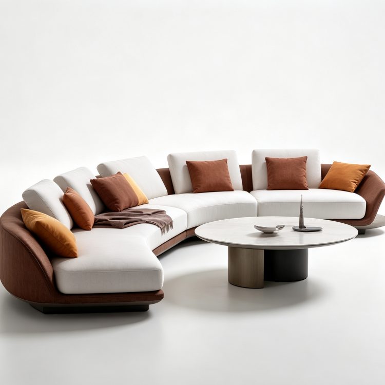 Italian Wabi-Sabi Style High-End Designer PU Leather Curved Corner Fabric Minimalist Set Stainless Steel Sponge detail 1