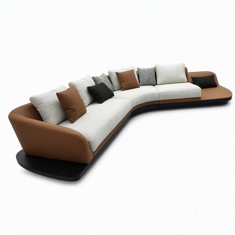 Italian Wabi-Sabi Style High-End Designer PU Leather Curved Corner Fabric Minimalist Set Stainless Steel Sponge detail 2