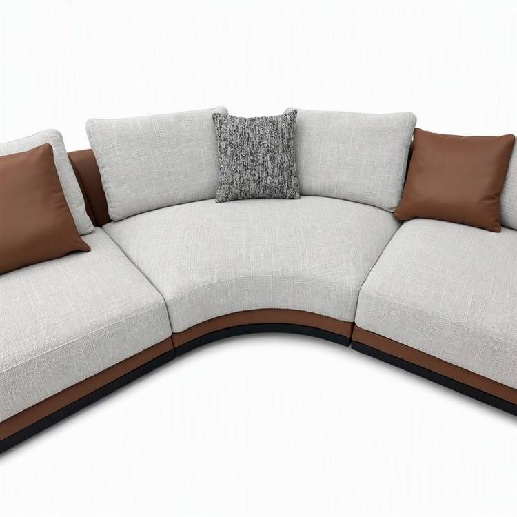 Italian Wabi-Sabi Style High-End Designer PU Leather Curved Corner Fabric Minimalist Set Stainless Steel Sponge detail 3