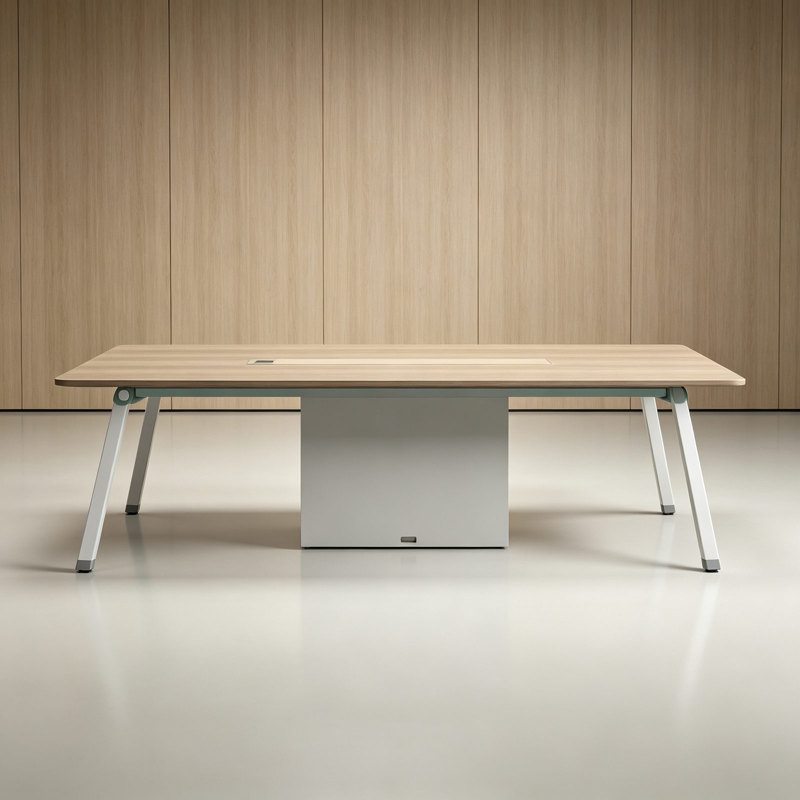 Conference Table with Owl Steel Legs, Walnut & Warm White Finish, Eco-Friendly Board detail 6