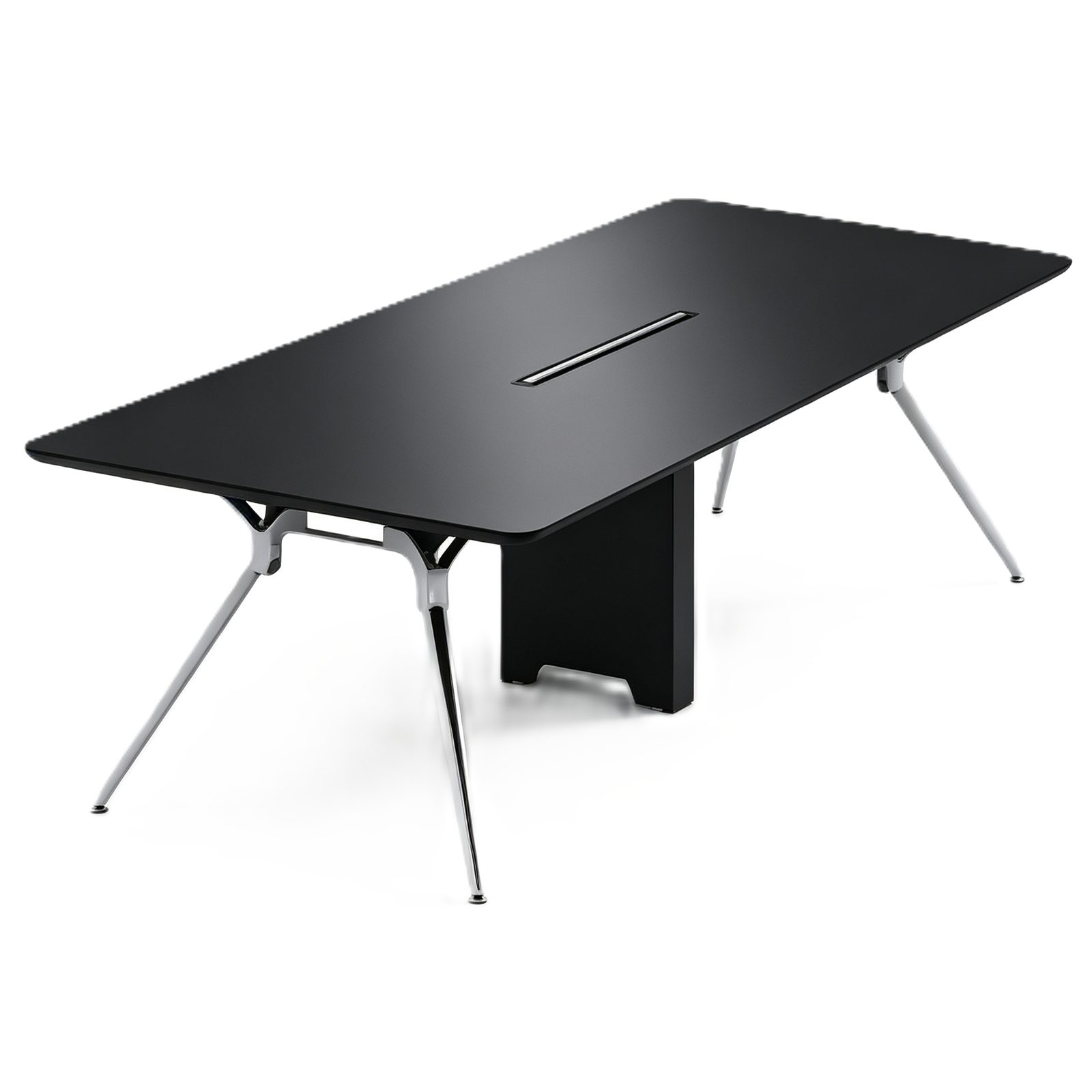 Black Modern Conference Table with Power Rail, E0 MDF Board, Aluminum Alloy Legs & Fingerprint-Resistant Finish detail 1