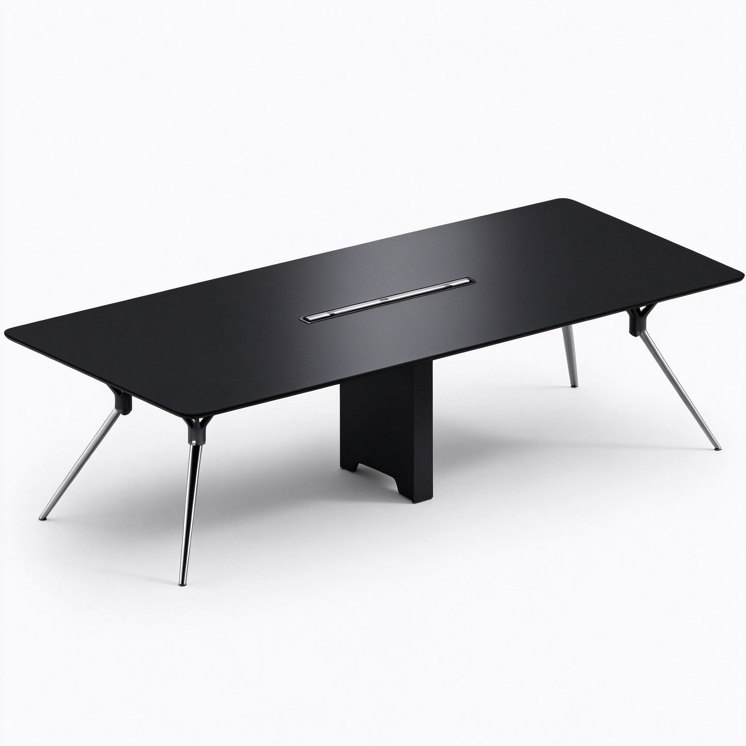 Black Modern Conference Table with Power Rail, E0 MDF Board, Aluminum Alloy Legs & Fingerprint-Resistant Finish detail 2