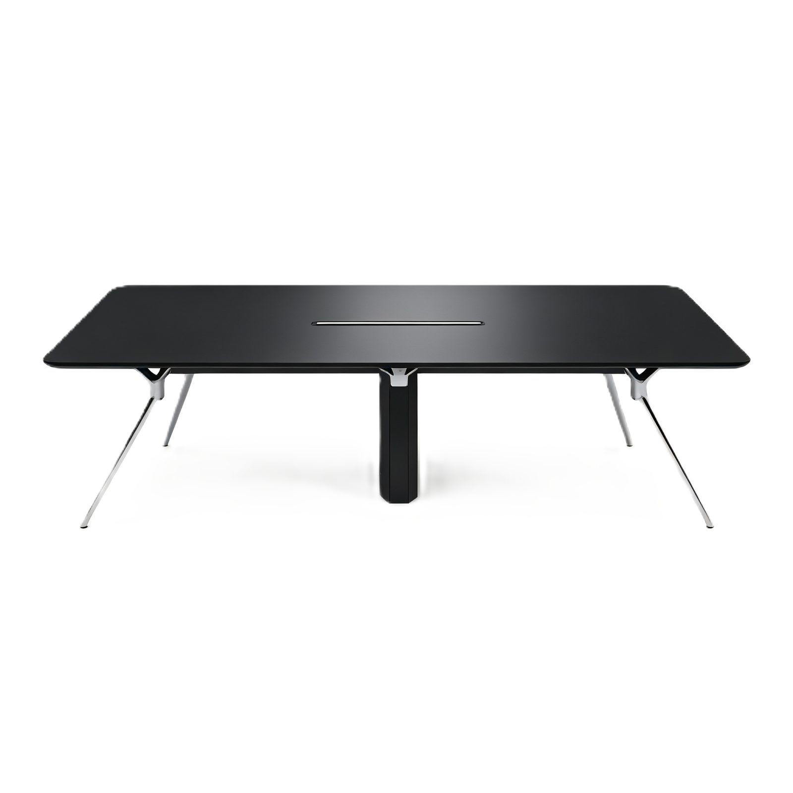 Black Modern Conference Table with Power Rail, E0 MDF Board, Aluminum Alloy Legs & Fingerprint-Resistant Finish detail 3