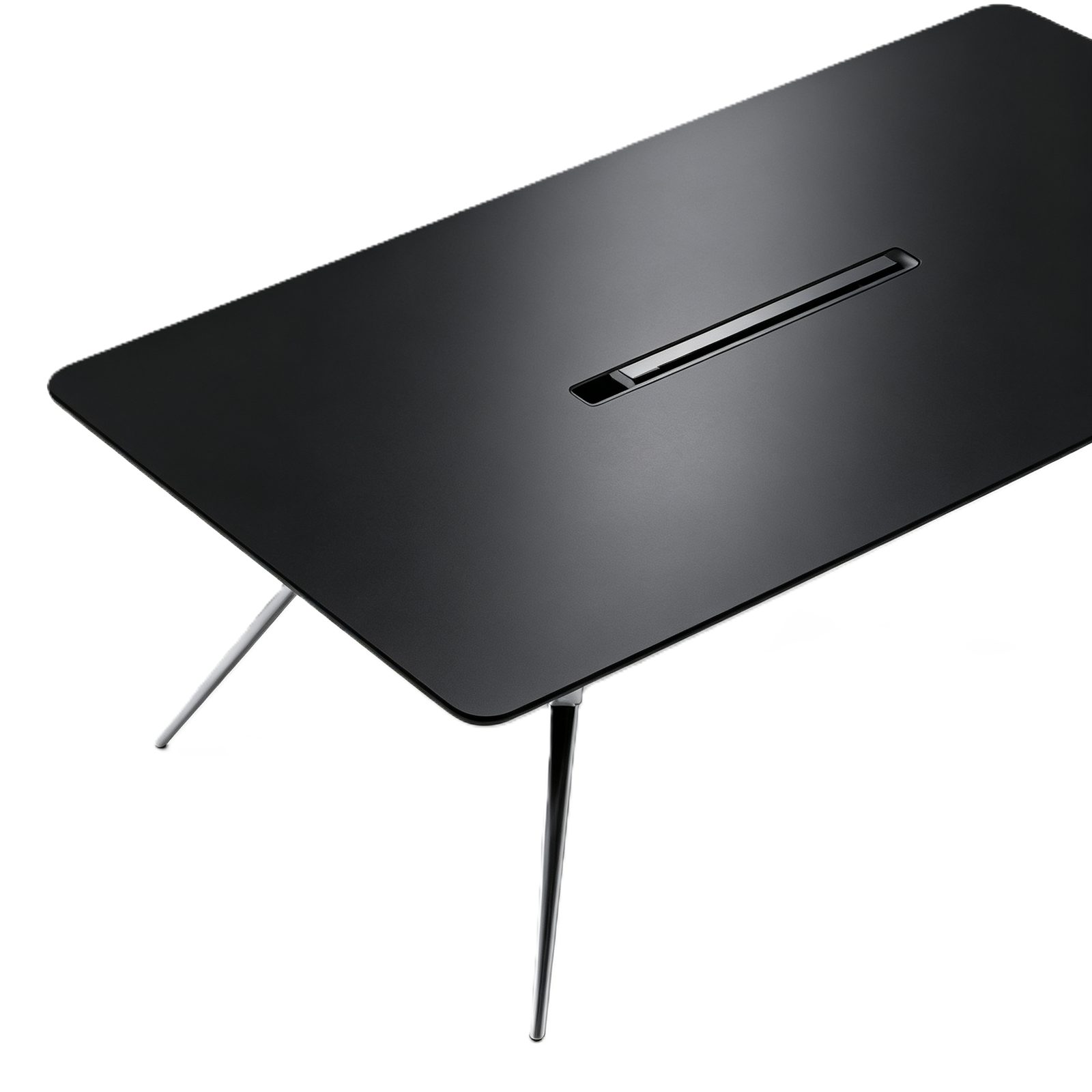 Black Modern Conference Table with Power Rail, E0 MDF Board, Aluminum Alloy Legs & Fingerprint-Resistant Finish detail 5