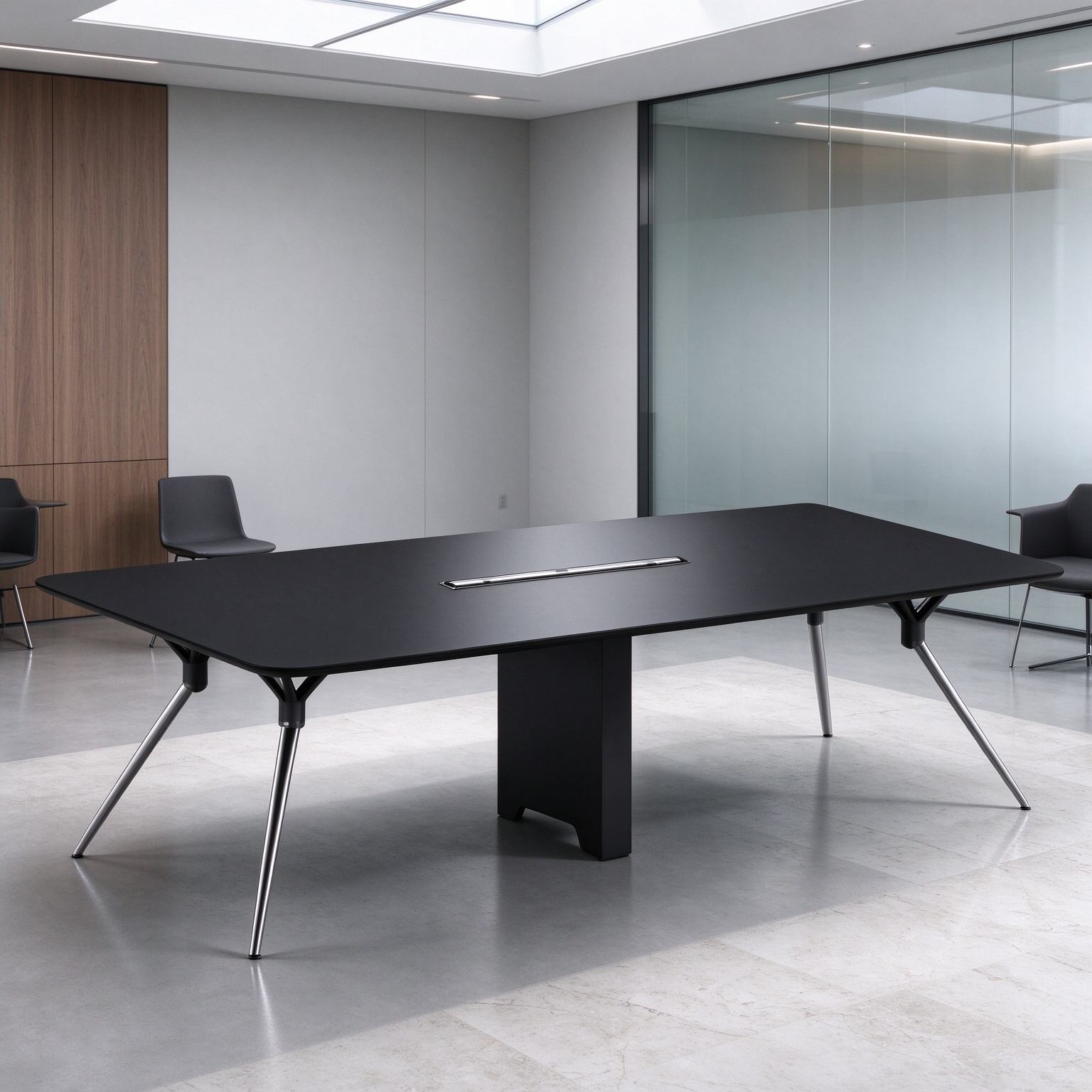 Black Modern Conference Table with Power Rail, E0 MDF Board, Aluminum Alloy Legs & Fingerprint-Resistant Finish detail 6