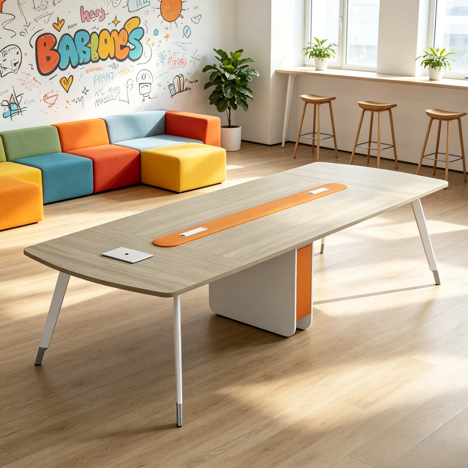 Large Conference Table with Patented Steel Side Legs, Power & USB Box & E0 Eco Board detail 6