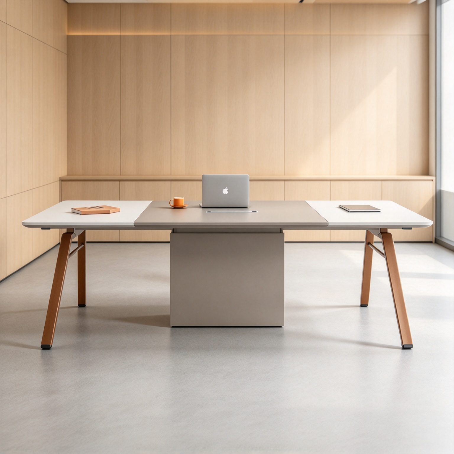 Large Conference Table with Power & USB Box, E0 Eco Board, Steel Frame Legs & One-Piece Center Panel detail 6