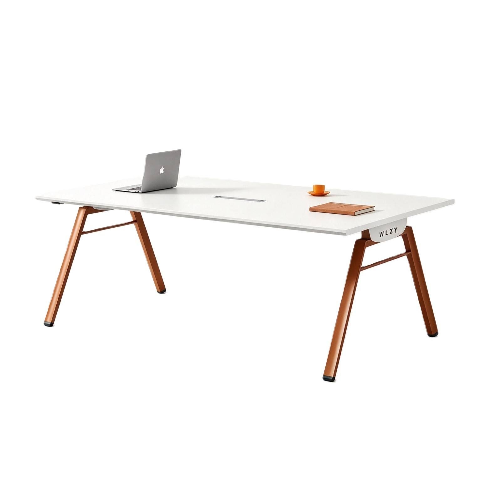 Small Conference Table with One-Piece Tabletop, Power & USB Cable Box, E0 Eco Board & Steel Legs detail 1