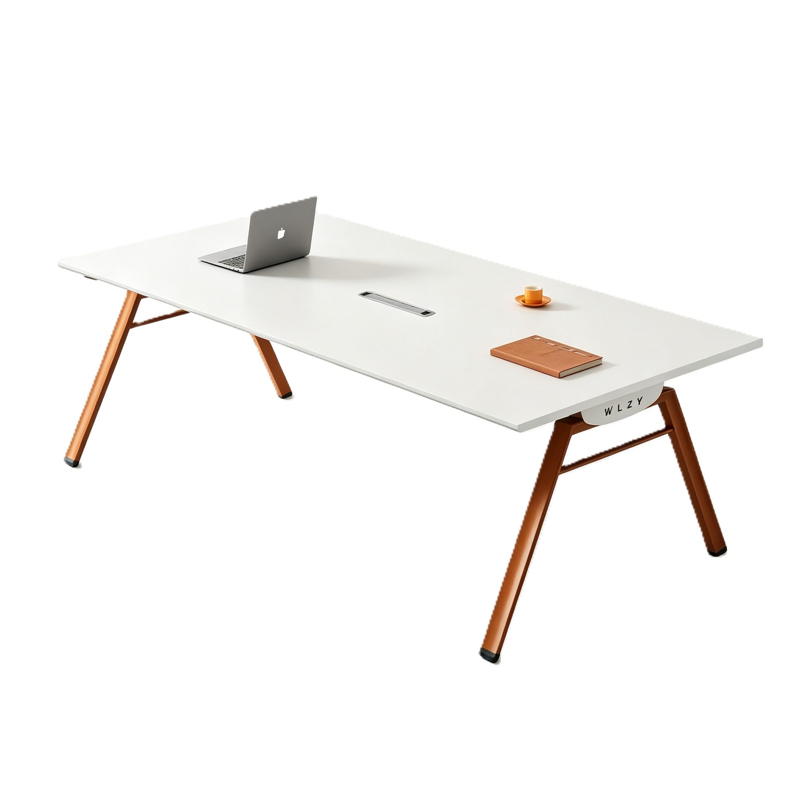 Small Conference Table with One-Piece Tabletop, Power & USB Cable Box, E0 Eco Board & Steel Legs detail 2