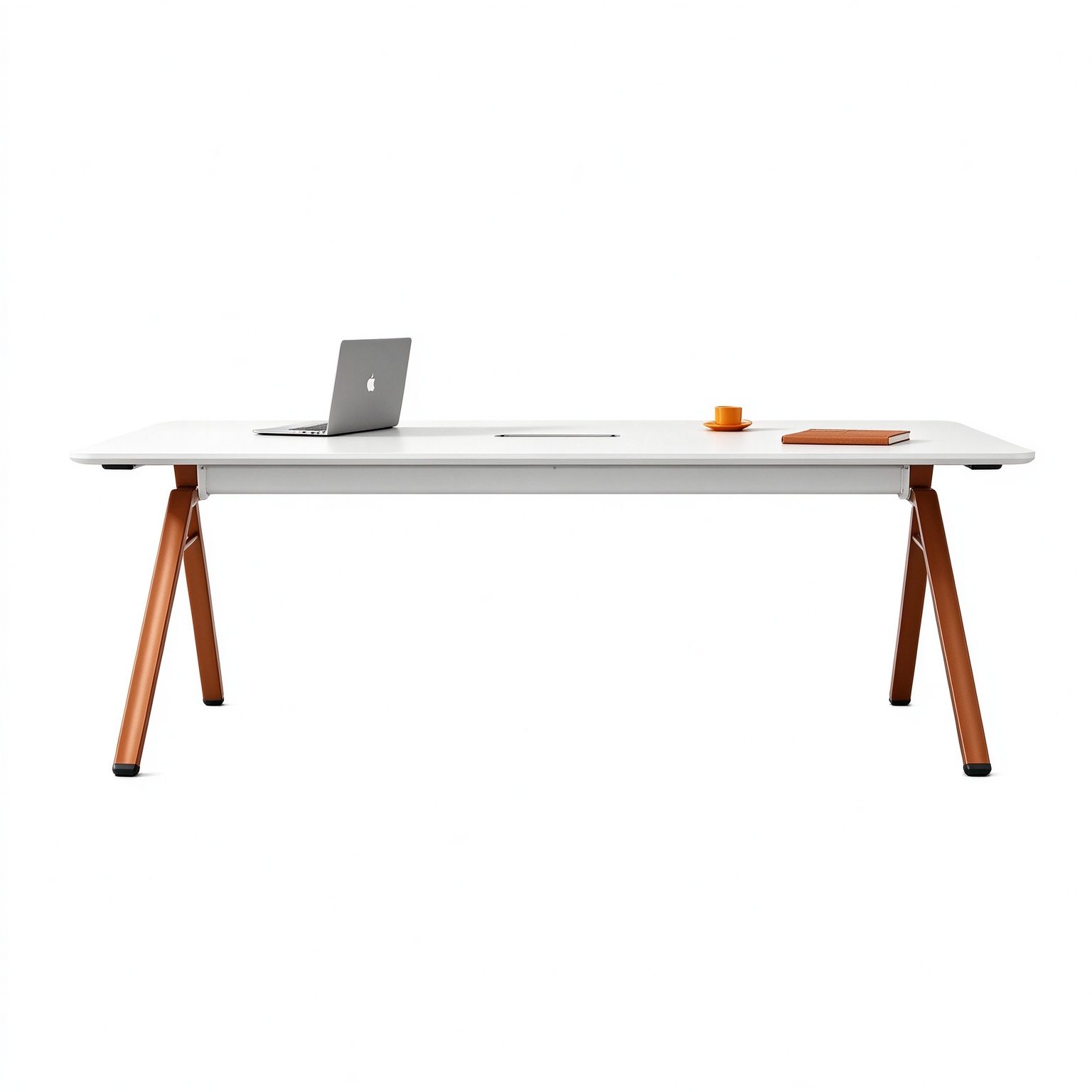 Small Conference Table with One-Piece Tabletop, Power & USB Cable Box, E0 Eco Board & Steel Legs detail 3