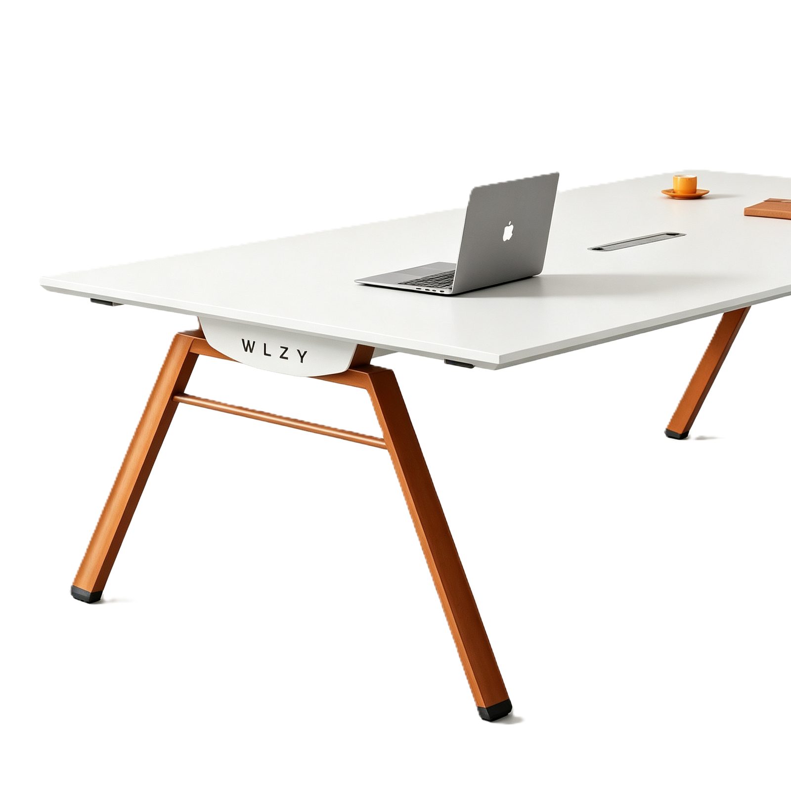 Small Conference Table with One-Piece Tabletop, Power & USB Cable Box, E0 Eco Board & Steel Legs detail 4