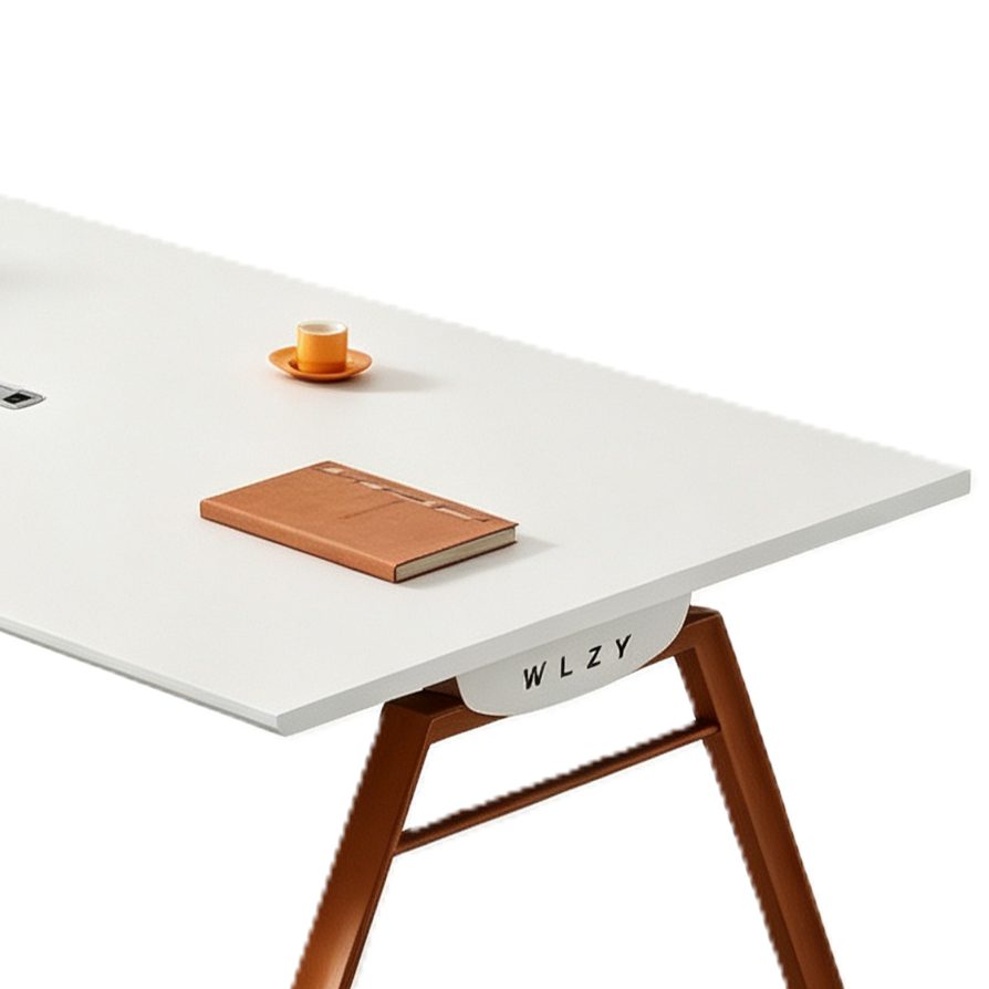 Small Conference Table with One-Piece Tabletop, Power & USB Cable Box, E0 Eco Board & Steel Legs detail 5