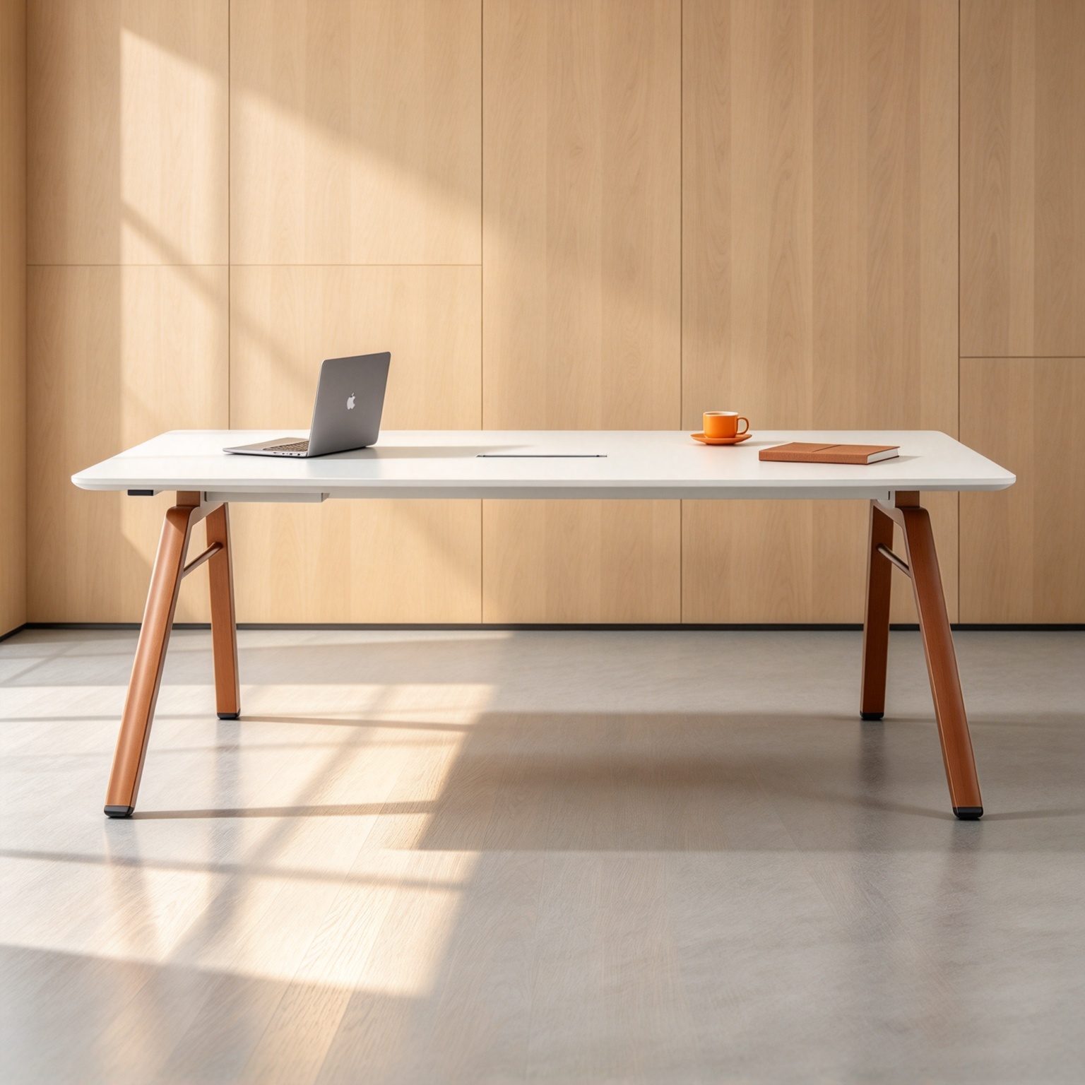 Small Conference Table with One-Piece Tabletop, Power & USB Cable Box, E0 Eco Board & Steel Legs detail 6
