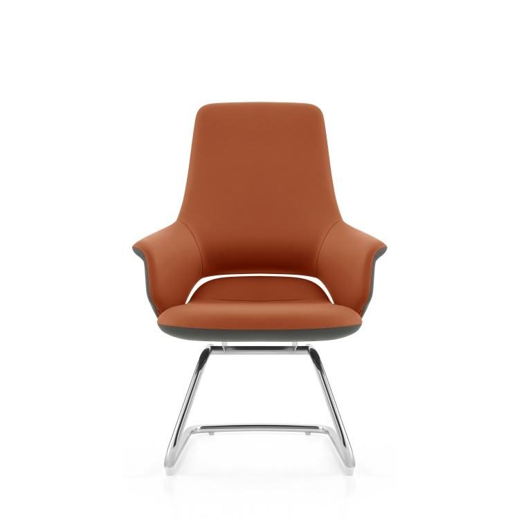 Luxury Visitor Chair Pu Leather Modern Italian Style Home Professional Office Chairs With Chrome Metal Sled Base for Office detail 1