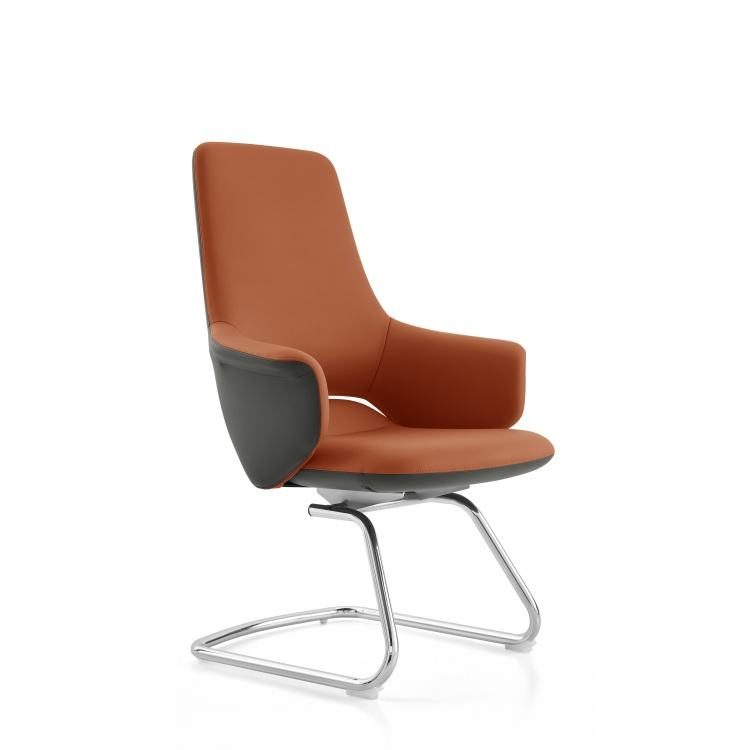 Luxury Visitor Chair Pu Leather Modern Italian Style Home Professional Office Chairs With Chrome Metal Sled Base for Office detail 2