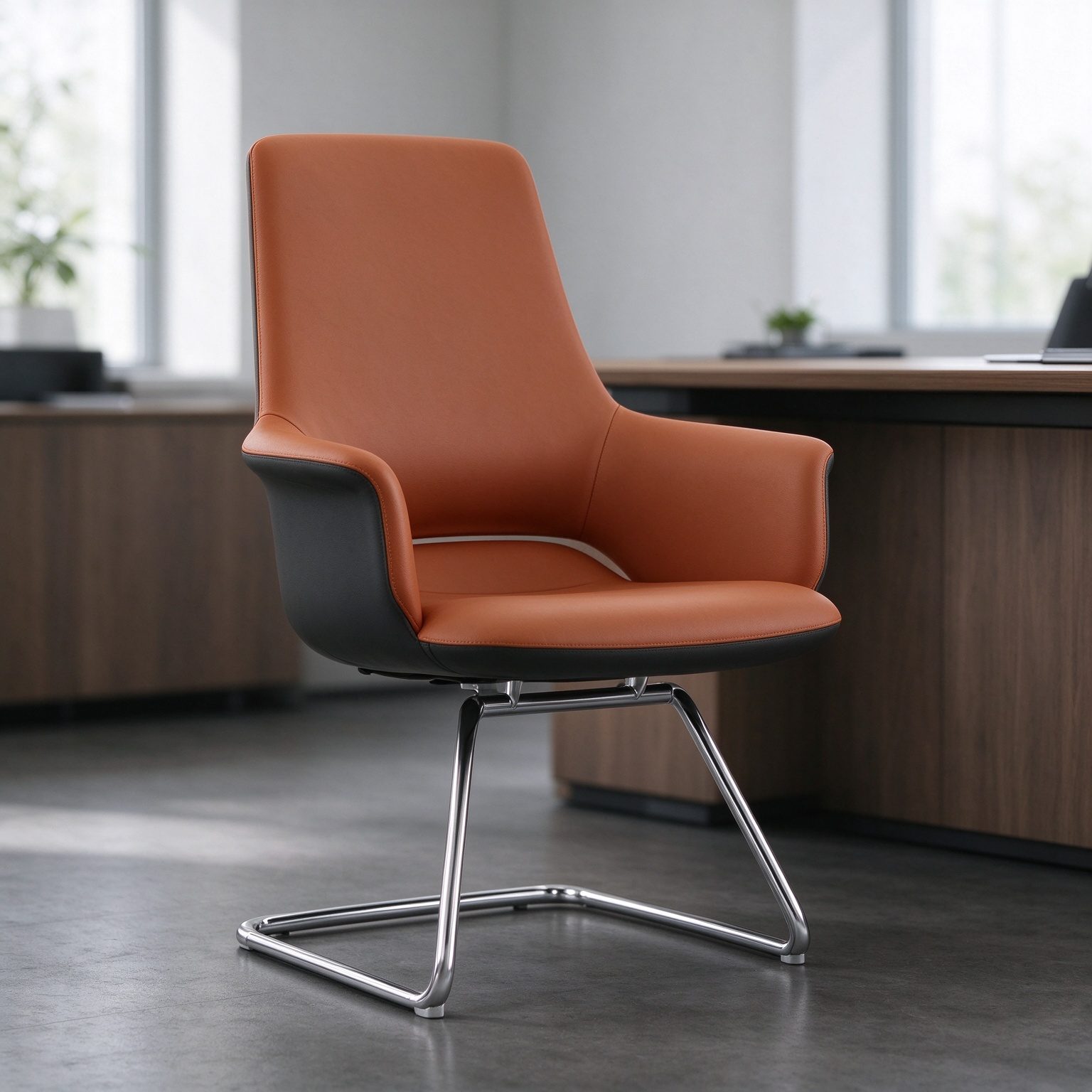 Luxury Visitor Chair Pu Leather Modern Italian Style Home Professional Office Chairs With Chrome Metal Sled Base for Office detail 6