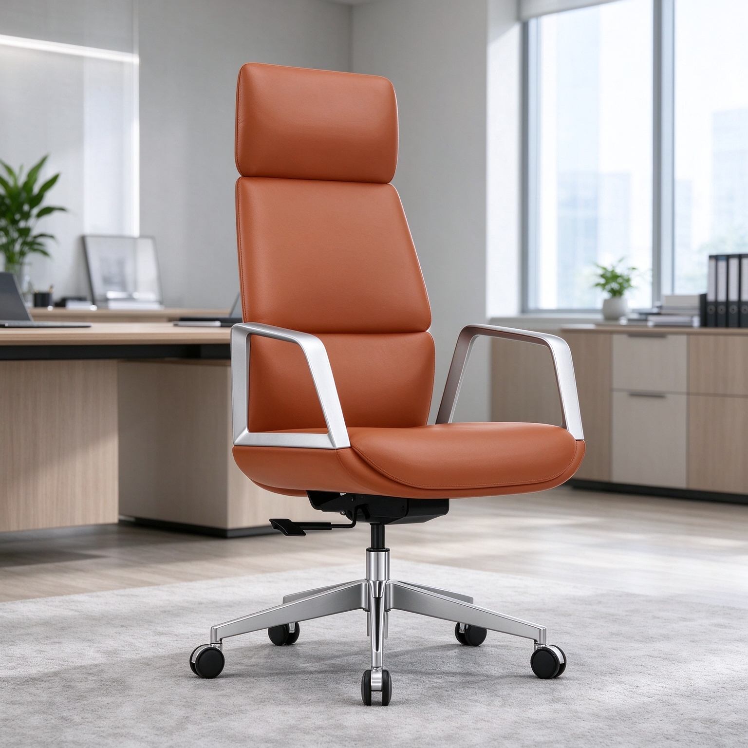 High-Back Executive Office Chair Adjustable Headrest Modern Ergonomic Leather Swivel Conference Comfortable Bureau Chaise Silla detail 6