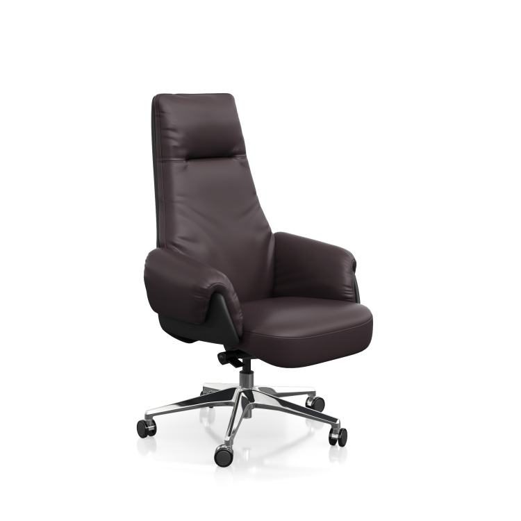 Modern Luxury High-Back Executive Office Chair Adjustable Headrest Ergonomic PU Leather Stainless Steel Frame Seat Swivel Chair detail 1
