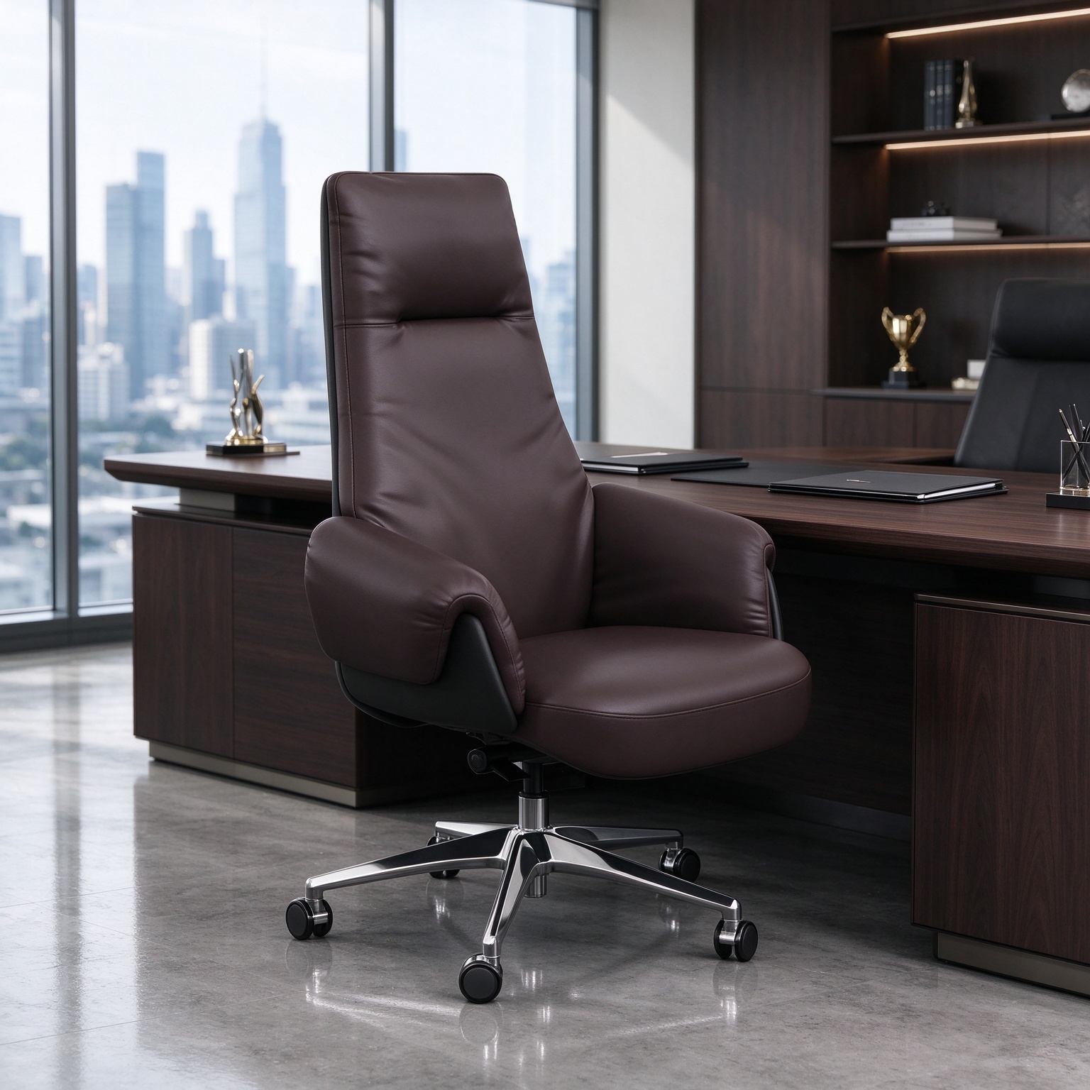 Modern Luxury High-Back Executive Office Chair Adjustable Headrest Ergonomic PU Leather Stainless Steel Frame Seat Swivel Chair detail 6