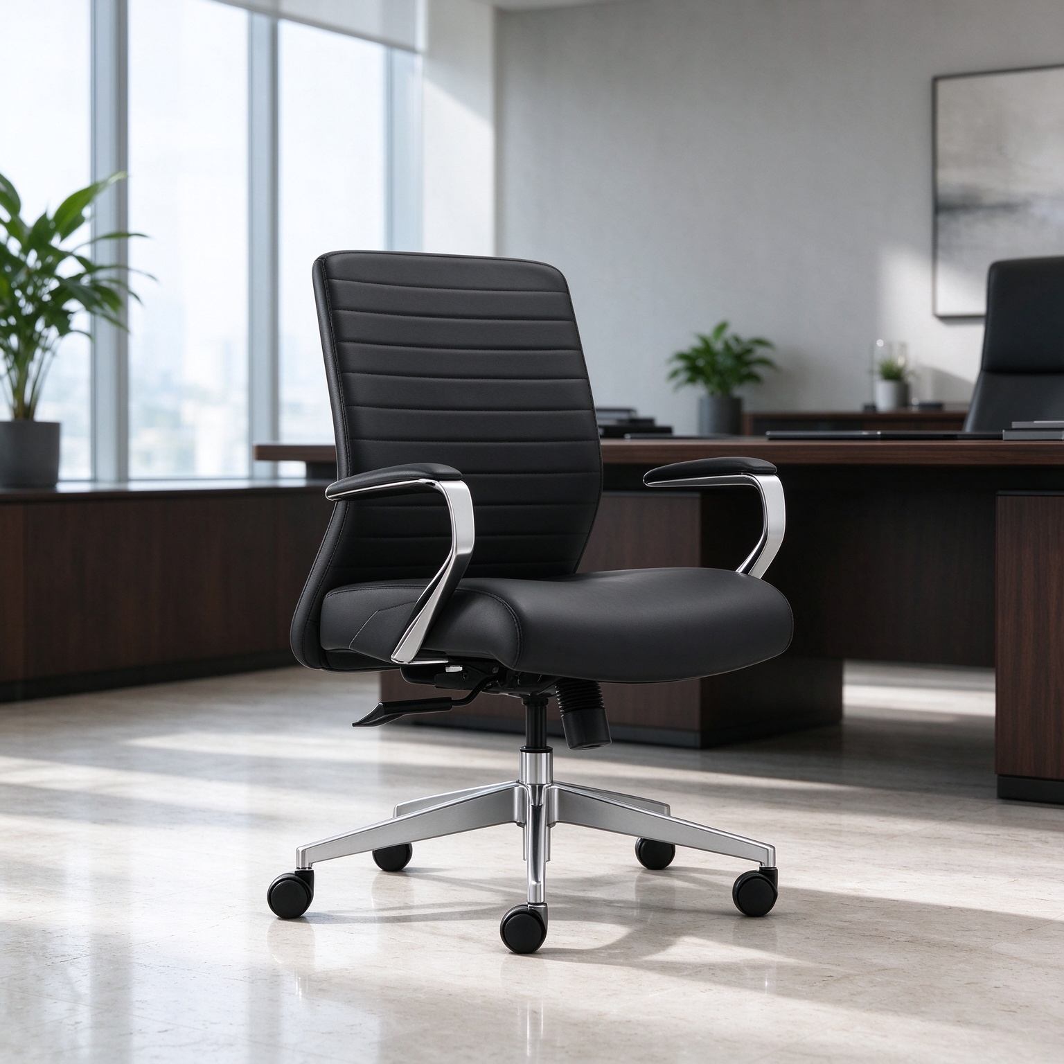 Ergonomic Lift Office Chair Mid Back PU Leather Executive Conference Task Adjustable Swivel detail 6