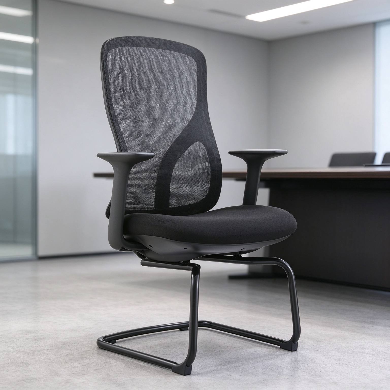 Modern and Comfortable Conference Room Visitor Chair With Fixed Armrest, Black Frame, Suitable for Reception and Meeting Use detail 6