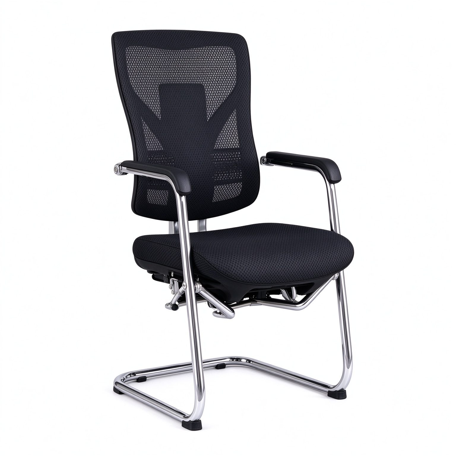 Ergonomic Mesh Visitor Chair with Lumbar Support Revolving Chrome Cantilever Frame and Sled Base for Office Meeting Room detail 1