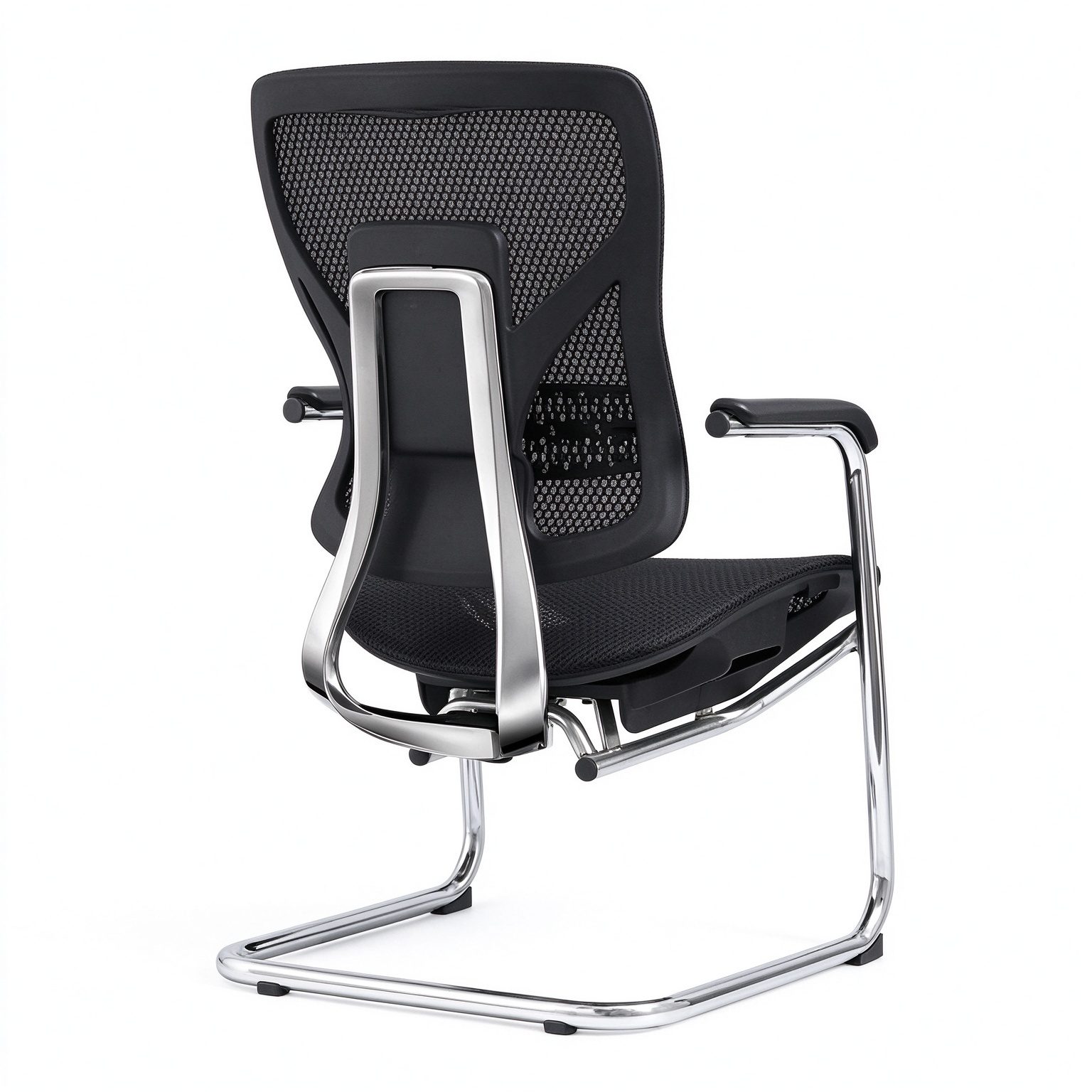 Ergonomic Mesh Visitor Chair with Lumbar Support Revolving Chrome Cantilever Frame and Sled Base for Office Meeting Room detail 3