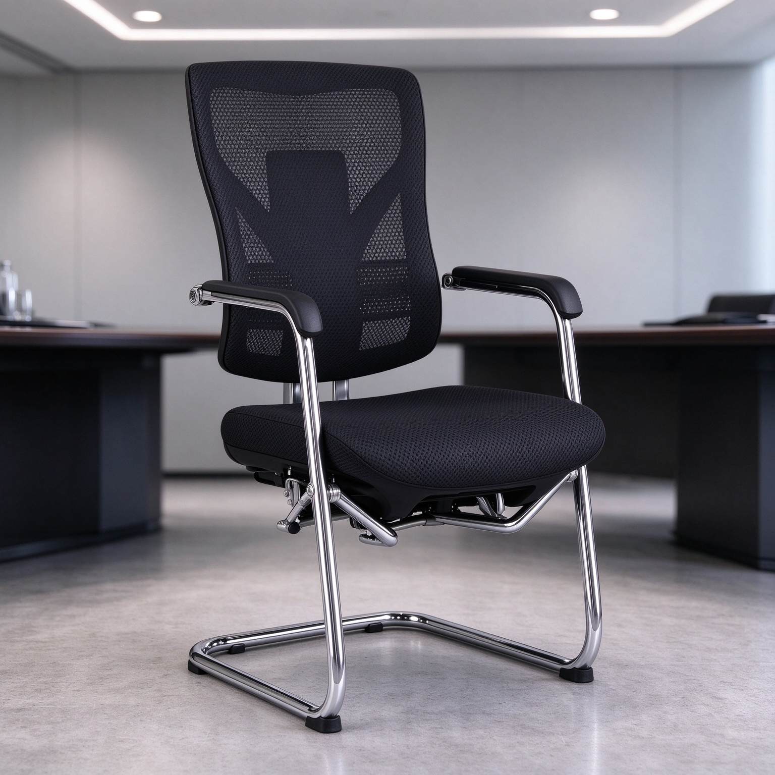 Ergonomic Mesh Visitor Chair with Lumbar Support Revolving Chrome Cantilever Frame and Sled Base for Office Meeting Room detail 6