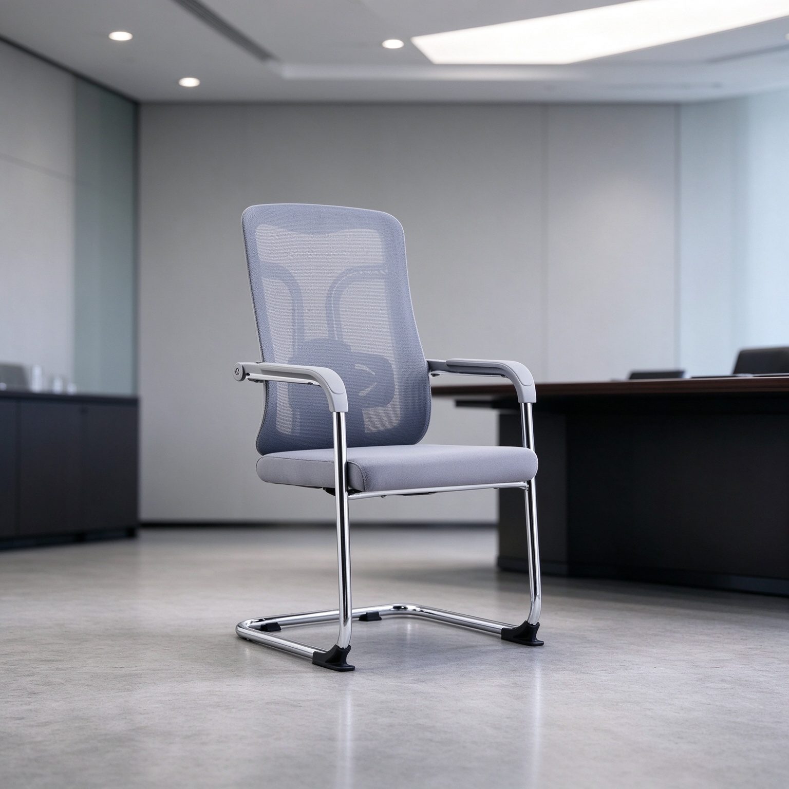 China Factory Sell Hot Low Price Office Meeting Chair with Fixed Armrest and U Shape Chrome Legs Mesh Ergonomic Chair detail 6